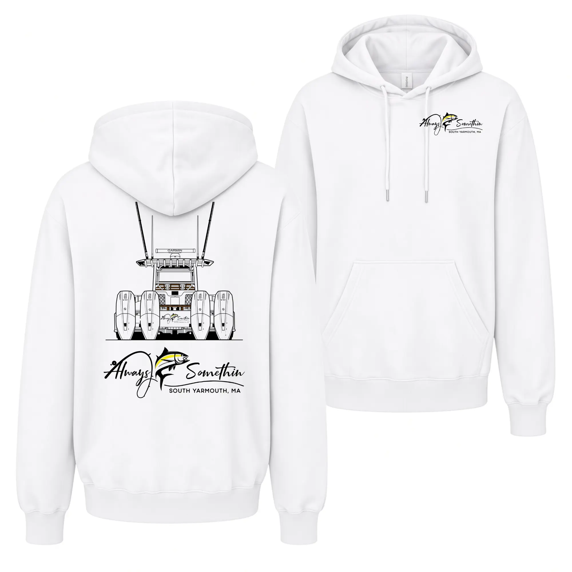 Always Somethin Fishing Hoodie, South Yarmouth MA Boat Hoodie, Cape Cod Fisherman Gift, Fishing Lover Gift