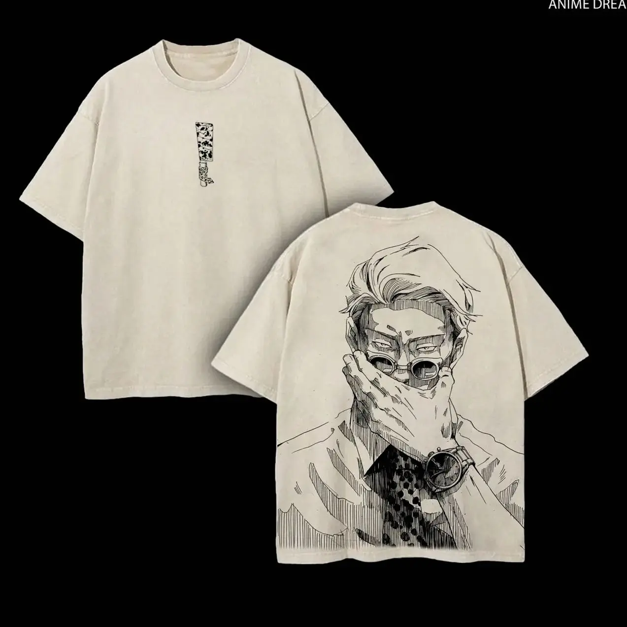 Nanami Kento - JJK Anime Double Printed Vintage Washed Tee Unisex Oversize Anime Manga Washed Heavyweight Cotton T-shirt, Gift For Anime Fan, Anime Lover XXA