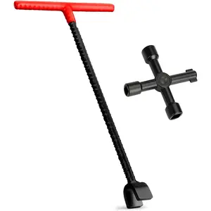 Water Meter Key 16 inch Enforced Steel T-Handle With 4-way Multi-Functional Universal Cross Key