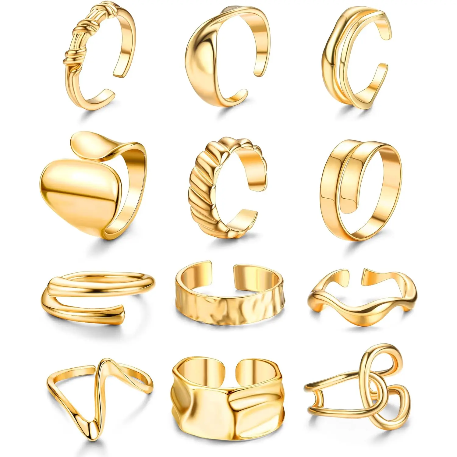 12 Pcs Golden Stacking Rings Set
