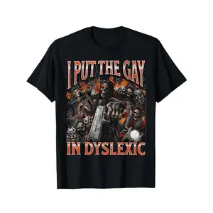 Horror Halloween I Put The Gay In Dyslexic Funny Hard Skeleton Meme Bootleg T-Shirt Comfortable Casual Soft Breathable Short Sleeve Tee Gifts For Men Women Parents And Friends