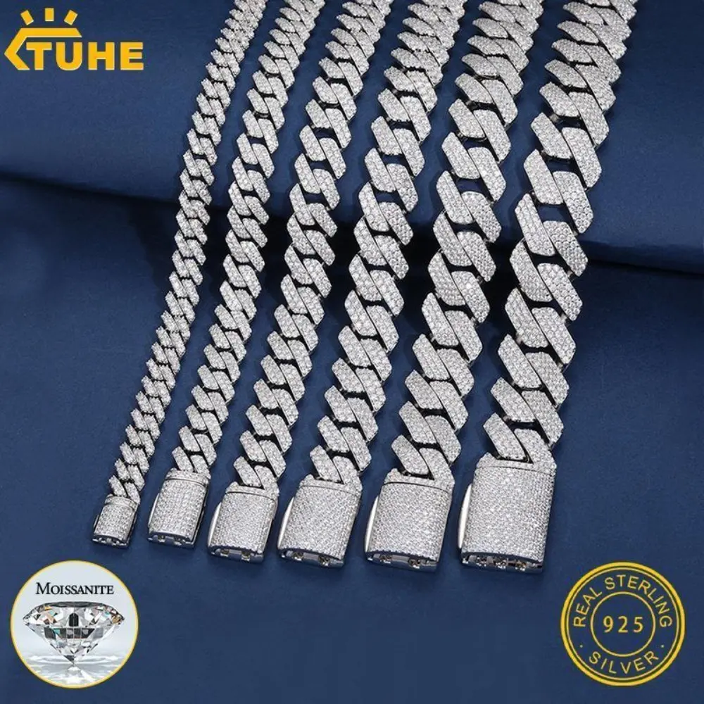 8/10/12/14mm D Color Moissanite Cuban Chain Bracelet 925 Silver For Men Women Hip Hop Jewelry Gift