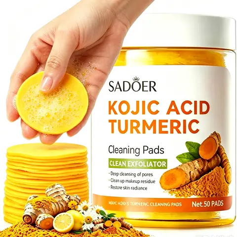 Kojic Acid Turmeric Cleaning Pads, 50 Pads, Dark Spot & Pigmentation Care for Uneven Skin Tone