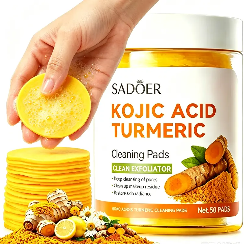 Kojic Acid Turmeric Cleaning Pads, 50 Pads, Dark Spot & Pigmentation Care for Uneven Skin Tone