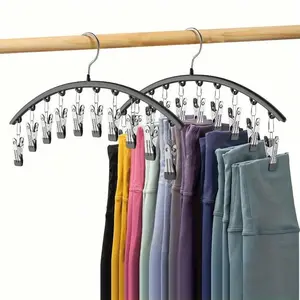 Space Saving Curved Design Hanger with 10 Clips, Trouser Leg Organizer, Suitable for Wardrobe Storage, Space Saving Hanger Organizer.
