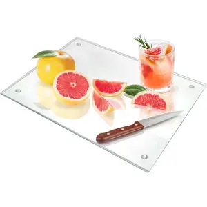 Tempered Glass Cutting Board for Kitchen Counter, 12x16 inch Clear Cutting Board for Countertop, Non-Slip, Heat-Resistant, Machine Washable, Easy to Clean, Kitchen Decoration