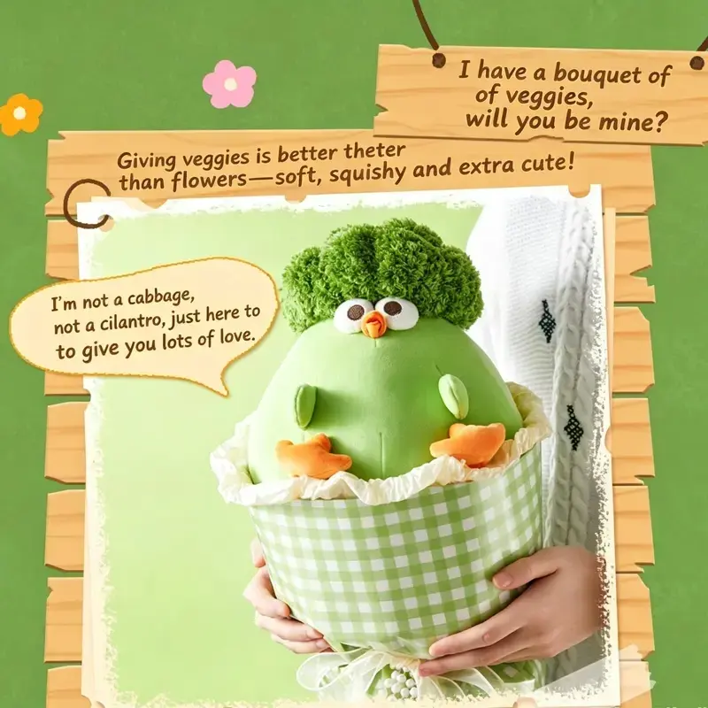 MINISO DunDun Vegetable Chick Polyester Stuffed Doll, 11in Kawaii Unisex Anime & Manga Collectible Doll, Cute Back-to-School Gift