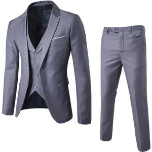 slim suit Three Piece Sets Men Turn Down Collar Cardigan Full Sleeve Solid Wedding Gown Blazer Suits Button Pants Smart Casual