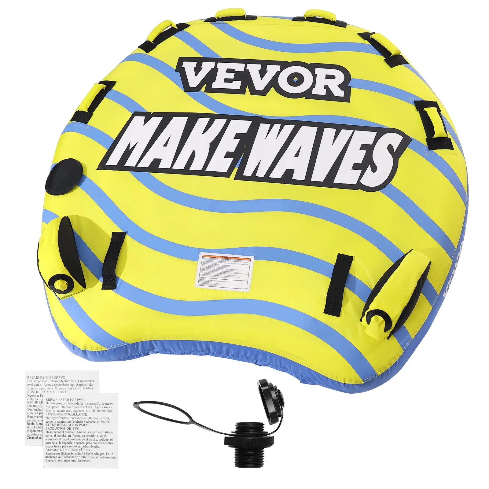 【Summerfinds】VEVOR Towable Tube for Boating, 1-3 Riders Inflatable Towable Tube with Bumper Fins, 510 lbs Water Sport Towable Tubes for Boats to Pull, Full Nylon Cover, EVA Grab Handles and Speed Safety Valve