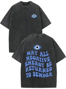 Evil Eye Energy Shield T-Shirt, TikTok Shop Black Friday Holiday Gift for Men and Women, Matching Couple Set, Washed Short Sleeve Loose Soft 100%25 Cotton Streetwear, Unisex Casual Clothing
