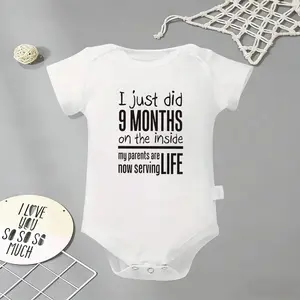 I Just Did 9 Months On The Inside Parents Serving Life Baby Bodysuit, Funny Infant Newborn Clothes 100% Cotton Jumpsuits Baby Boys Girls Casual Rompers Baby Gift Baby Short Sleeves Onesie Clothes Letter Pattern Baby Outfit for Outdoor Indoor