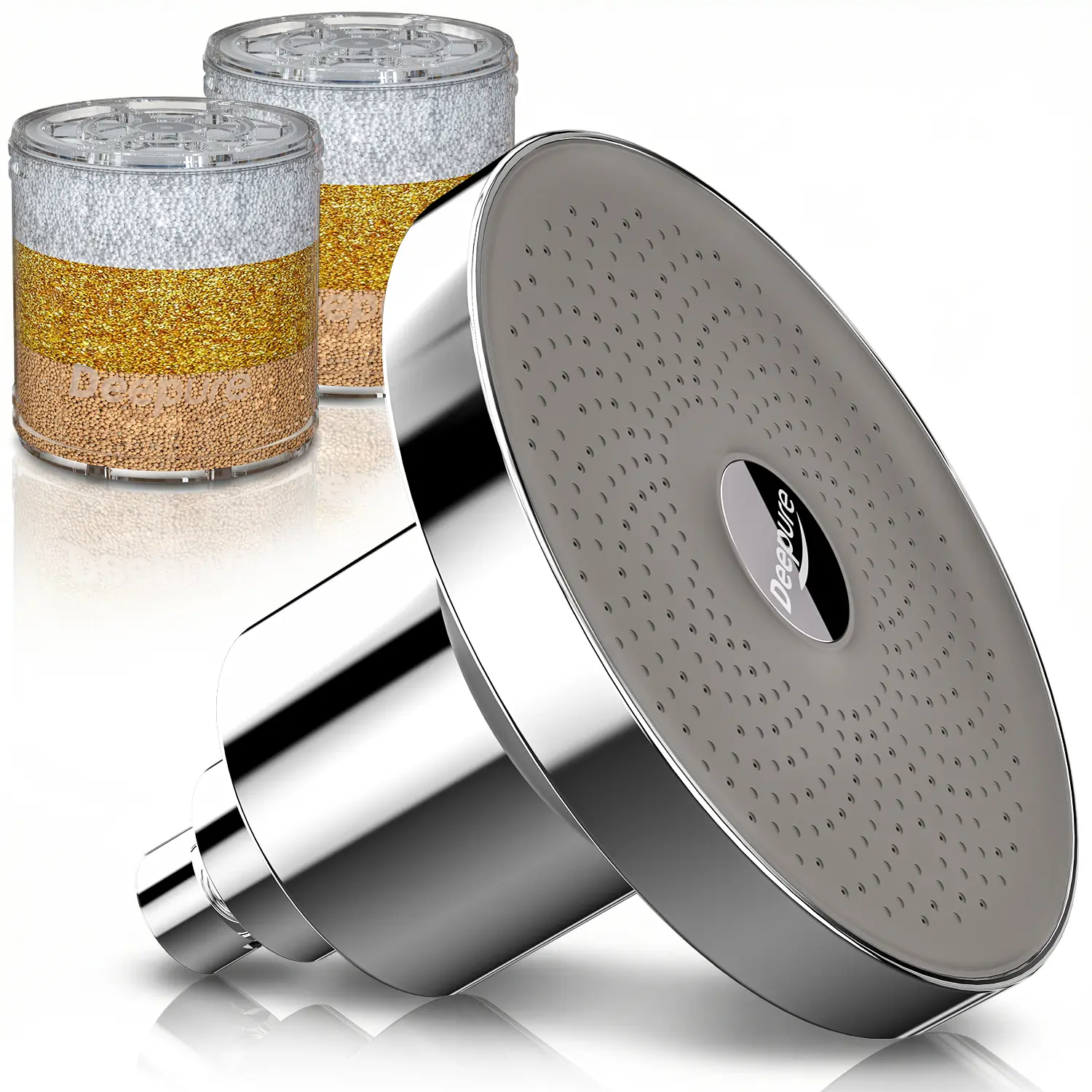 Plastic Wall Mount Modern Filtered Shower Head Set with 2 NSF 177 Tested Cartridges - High Pressure Hard Water Filter Kit, Rain Showerhead, High Flow Chlorine-Free Option for Hair & Dry Skin Protection