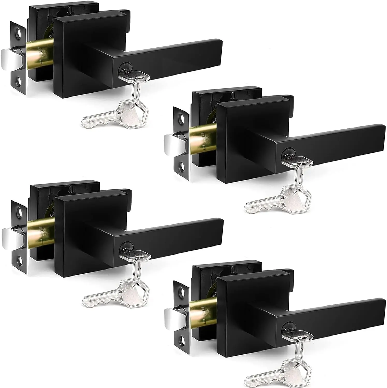 4 Pack Door Lock Black Door Handle Interior Door Knobs Heavy Duty Zinc