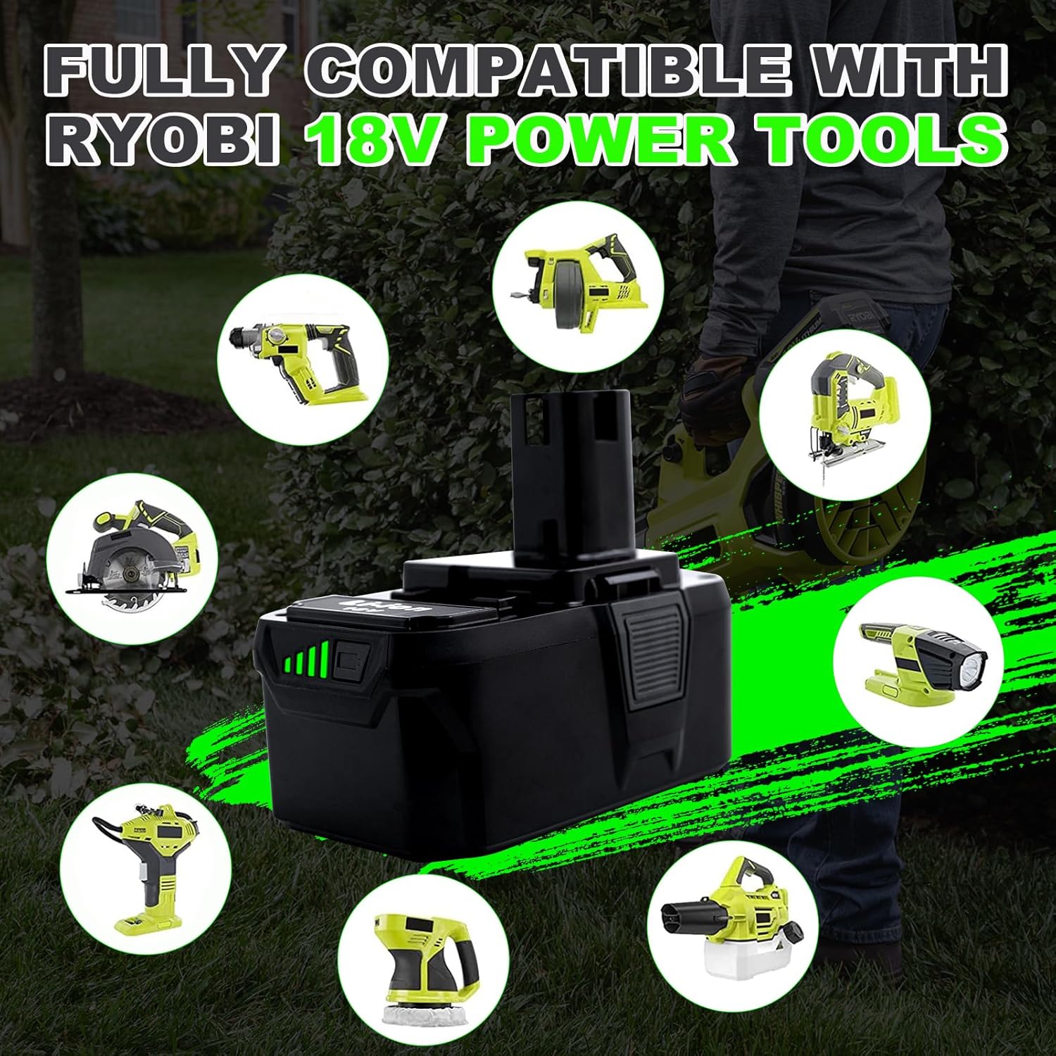 2 Pack 18V 8.0Ah Lithium-ion Battery Replacement for Ryobi One+ P108 P107 P122 P102 P105 Cordless Power Tools - High Capacity High Output Backup