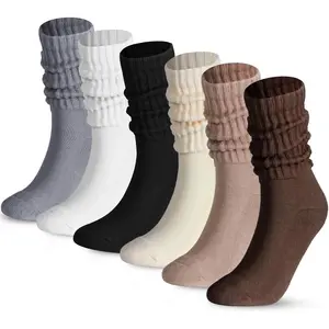 6 Pairs Women Cotton Slouch Socks, Soft Running Padded Tube Socks, Socks Aesthetic Crew Knit Sock for Women Girls