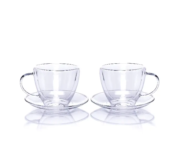 Pair of Two Espresso Glasses & Saucers