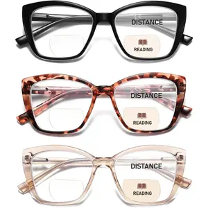 Bifocal Reading Glasses Women Cat Eye Oversized Blue Light Blocking Computer Readers Designer Clear Top Eyewear PT2001