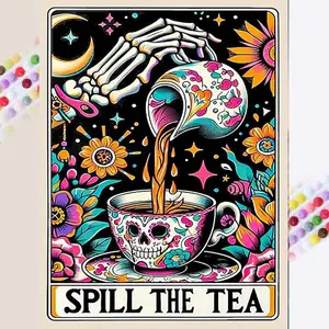 1pcs 5D DIY diamond painting kit, 5D diamond art set, DIY decoration, skull hand, skull cup, floral diamond painting kit full round drill DIY, mosaic, diamond art, DIY art home decor, Handicraft, suitable for Halloween and Christmas.