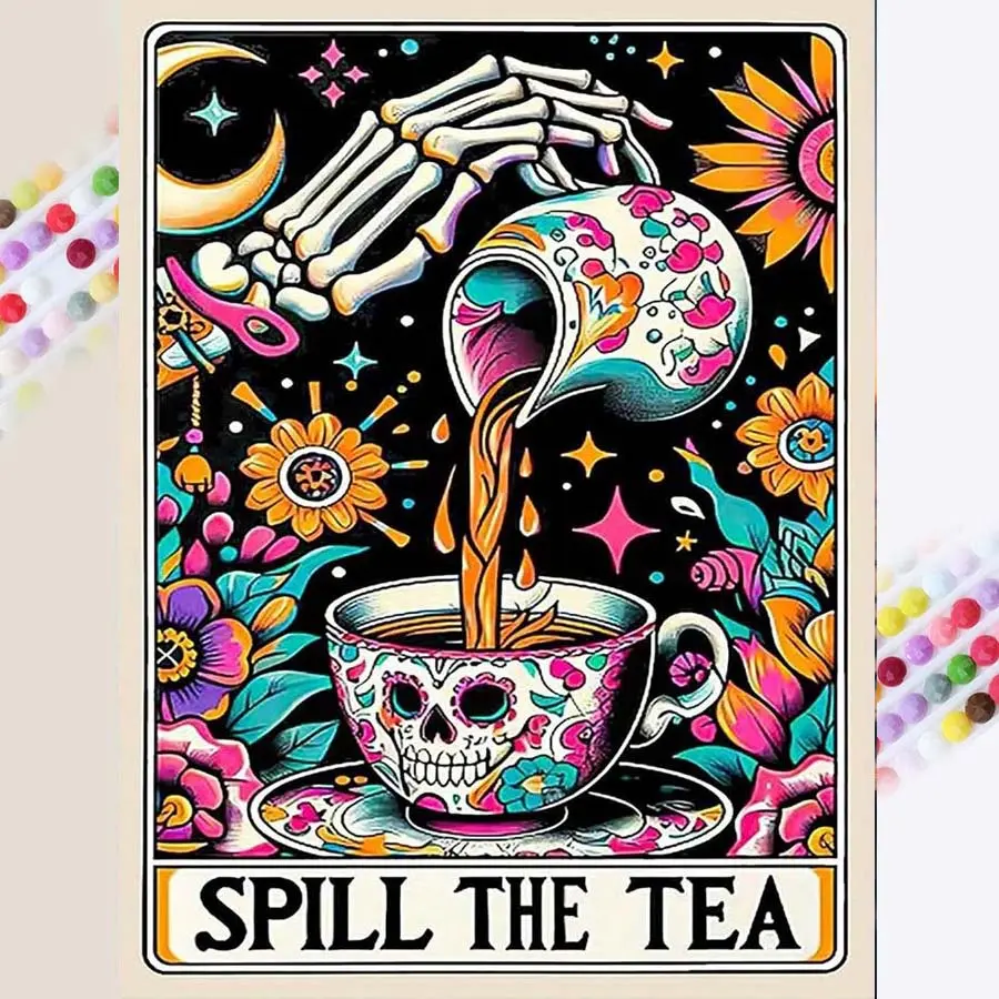 1pcs 5D DIY diamond painting kit, 5D diamond art set, DIY decoration, skull hand, skull cup, floral diamond painting kit full round drill DIY, mosaic, diamond art, DIY art home decor, Handicraft, DIY Craft Supplies, suitable for Halloween and Christmas.