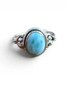 Caribbean Larimar Solid 925 Sterling Silver Ring 7.5