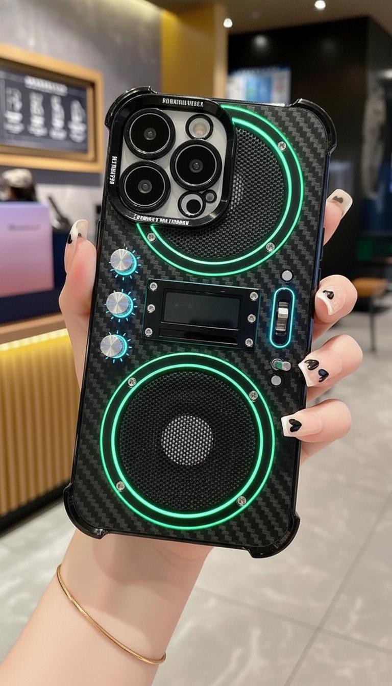 Silver gray trendy phone | Used mechanical style radio phone case suitable for iPhone 17/16/15/14/13/12/11 ProMax transparent airbag anti drop retro sound design protective case with high aesthetic value