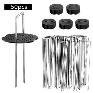 Garden Ground Nail Set, 50pcs/set Garden Ground Nail & 50pcs U-shaped Anchor & 50pcs Dust Net & 50pcs Soil Fence, Garden Obelisk Trellis, Plant Care & Support Supplies