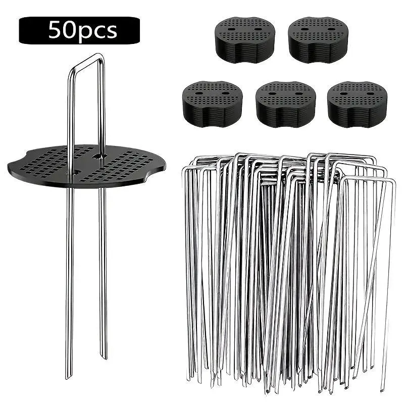 Garden Ground Nail Set, 50pcs/set Garden Ground Nail & 50pcs U-shaped Anchor & 50pcs Dust Net & 50pcs Soil Fence, Garden Obelisk Trellis, Plant Care & Support Supplies, Garden Essentials