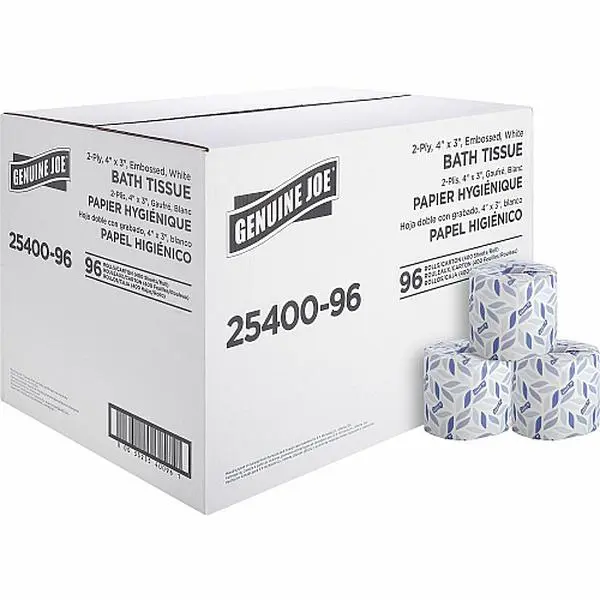 Standard Bathroom Tissue, 400 Sheets per Roll, 96 Rolls, White, Commercial Use