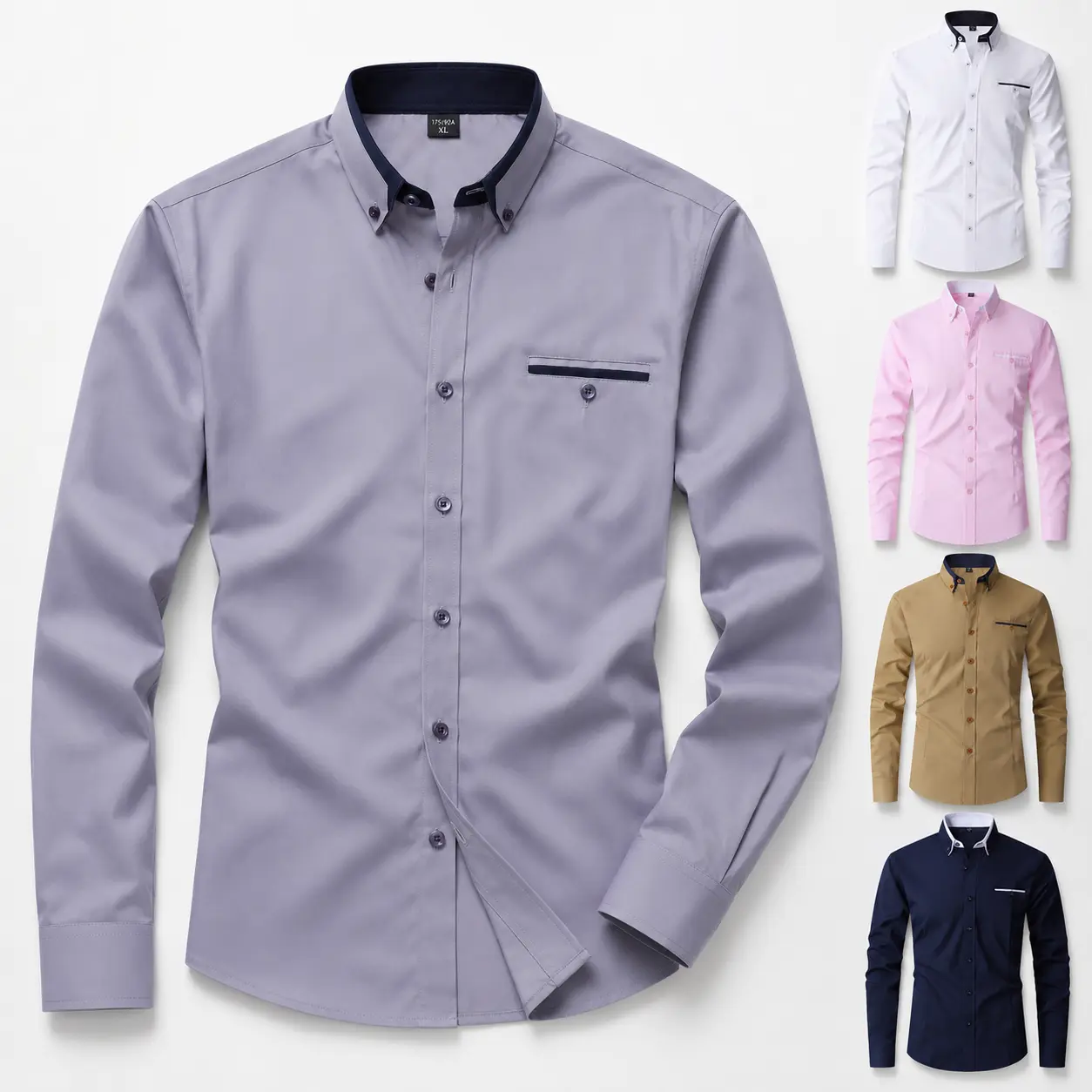 Men's Plain Long-Sleeve Dress Shirts - 4-Way Stretch Collared Button-Down Tops with Multiple Pack Options, Breathable Business Casual Outfits for Wedding, Dating