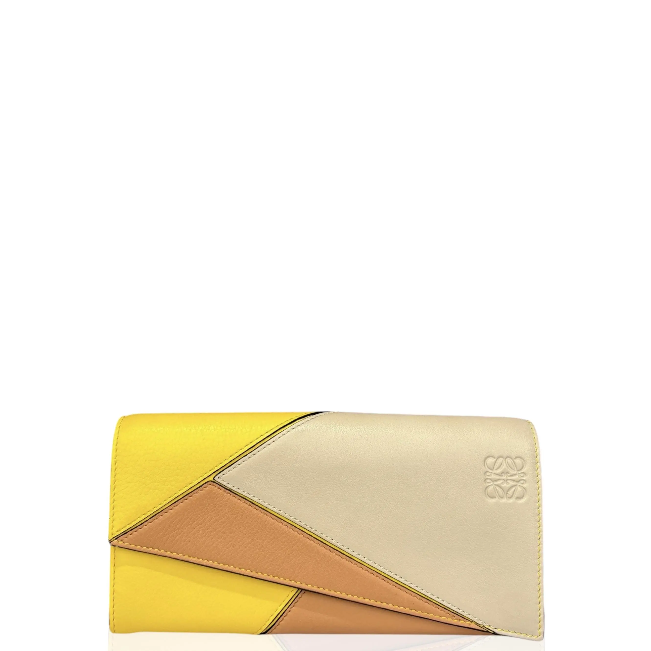 Pre-owned Loewe Leather small leather goods Continental Wallet Calfskin Yellow Light Brown Taupe (gn051026a4)