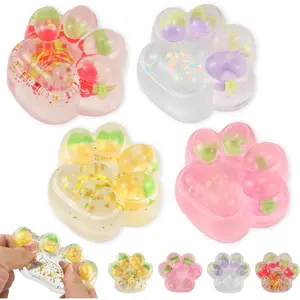 4 Packs Cat Paw Squishies Fidget Toys, Cute Kawaii Mochi Squishies Toys, Sticky Fruit Cat Paw Squeeze Toys for Stress Relieving