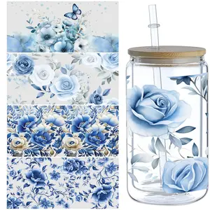 5 sheet of plant UV transfer waterproof self-adhesive stickers for mugs water bottlesng, 3d crystal labels waterproof and scratch-proof, DIY packaging transfer stickers glass cup stickers bottle stickers, no Dry adhesive stickers- high quality