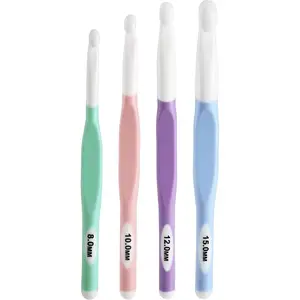 Large Sizes Crochet Hooks 8mm, 10mm, 12mm, 15mm Rubber Handle Crochet Hook 4 count-  Handle Crochet Hooks Weaving Tools for Knitting Blankets, Shawl and Carpet
