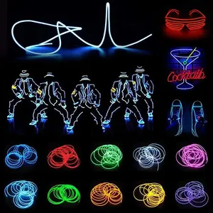 JIGUOOR 32.8ft/10m USB Rechargeable EL Wire  (5mx2) Bright Neon Light Strip 360° Illumination Neon Tube Rope Lights for DIY, Festival, Party Decoration, Halloween, Chrismas (32.8ft/10M)