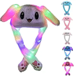 L-P07 Moving Jumping Bunny Ears Hat a Fun Animated Plush Rabbit Hat for Christmas Party and Cosplay Events