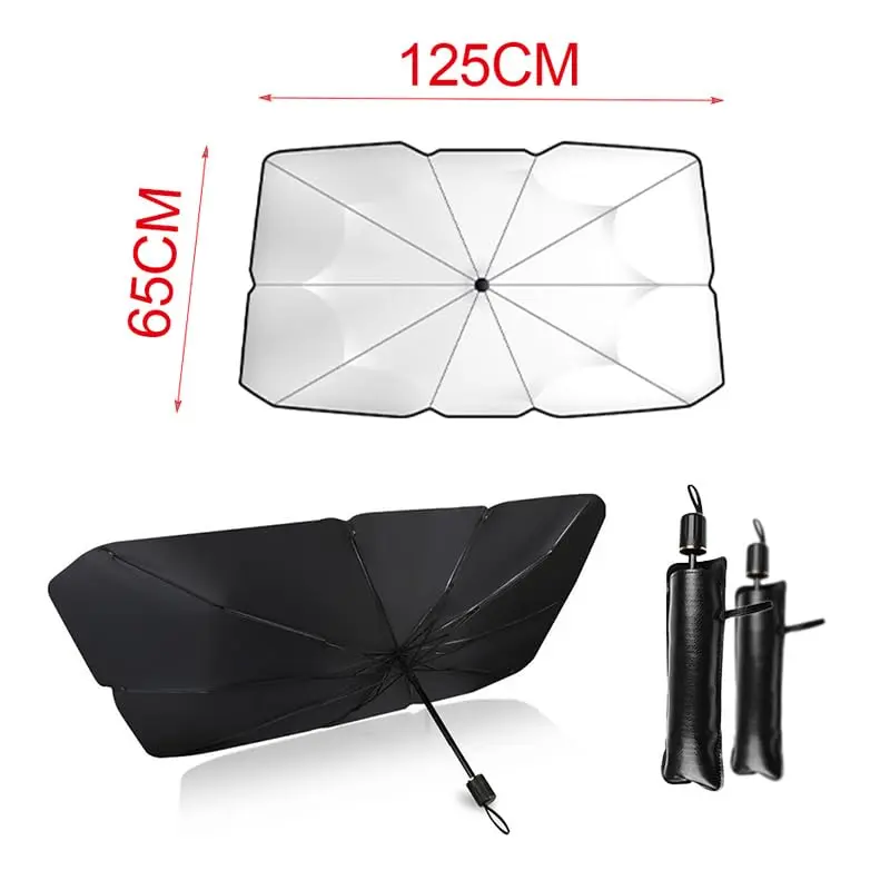 PU Leather Foldable Windshield Cover Sun Shade, Anti-Wind Exterior Heat Protector, Multipurpose Portable Car Window Sunshades for Sedans, Sunshade for Car Outside, Automotive Exterior Accessories