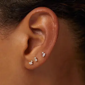 Sterling Silver 925 Gold Plated Hypoallergenic Zircon Stud Earrings for Women Men Minimalist Stackable Unique Bone Piercing Jewelry Gift Idea Elegant Simple Fine Earrings