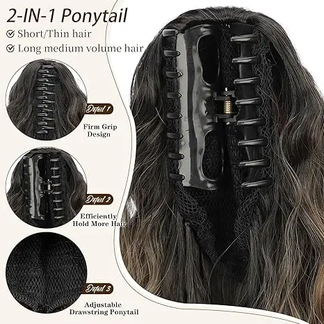【Flash Sale】HMD Claw Long Wavy Ponytail Extension Black Brown 18/22/26/30" Curly Pony Tail Clip in Hair Extensions for Women fluffy Natural Looking Synthetic Hairpiece for Daily Use 【Flash Sale】HMD Claw Long Wavy Ponytail Extension Black Brown 18/22/26/30" Curly Pony Tail Clip in Hair Extensions for Women fluffy Natural Looking Synthetic Hairpiece for Daily Use