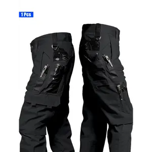 1pc Men'S Tactical Cargo Pants - Durable Multi-Pocket Design for Outdoor Work, Hiking & Casual Wear | Adjustable Waist, No Belt Included, Black, Pants, Workwear, Functional Clothing, Sturdy Fabric