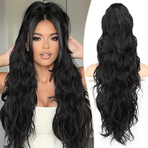 [NEW IN] ORSUNCER Ponytail Extension 26" Fluffy Long Wavy Curly Claw Clip Hair Extensions Ponytail Multi-layered Clip in Fake Pony Tails Natural Soft Synthetic Hairpiece Light Brown with Blonde