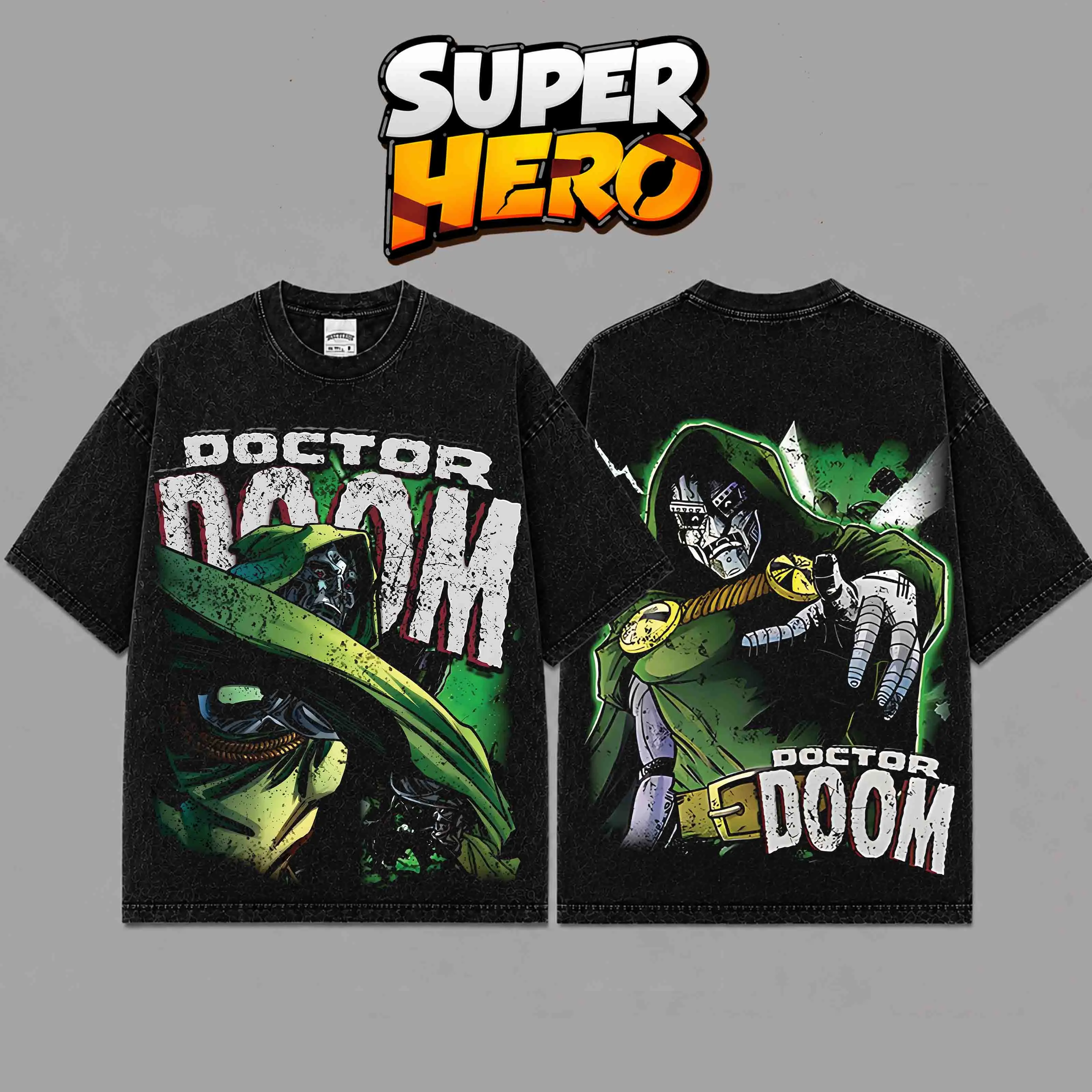 [ Super Hero ] Dr. Doom Inspired Vintage Graphic T-Shirt – Oversized Black Cotton Tee, Victor Von Doom Inspired Comic Streetwear, Retro Y2K Supervillain Fan Shirt, Unisex Heavy Cotton Graphic Tee, Movie Inspired Gift for Comic & Superhero Fans