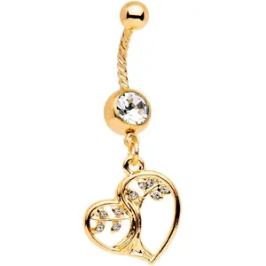 Clear Gem Gold Tone Tree of Love Twisted Dangle Belly Ring