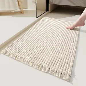 Woven Tassel Bathroom Mat, Water Absorbent Mat, Non-slip Foot Mat, Washroom Entry Mat, Woven Texture, Breathable Non-slip Base, Minimalist Style, For Bathroom Use, Essential