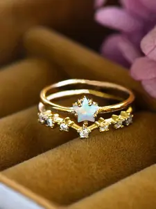 Exquisite Star Design Ring Set, Synthetic Opal Rings for Women & Girls Engagement Ring Wedding Jewelry Gift, Stackable Rings Fashion Accessory（with Box）