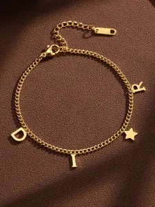 Women's Elegant Copper Letter Link Bracelet, Stainless Steel Vintage Design, Light Luxury High-End Versatile Jewelry Gift for Friends