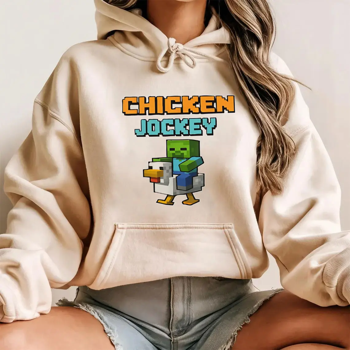 Minecraft Gamers Chicken Jockey printed Crewneck T-shirt Hoodie Sweatshirt