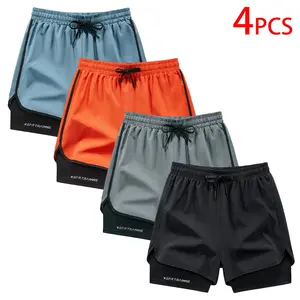 Men’s 4-Pack 2-in-1 Athletic Shorts, Quick Dry Workout Shorts with Built-in Liner, Elastic Waist Drawstring Running Gym Shorts, Breathable Sports Shorts for Training, Basketball, Jogging, Multi-Color