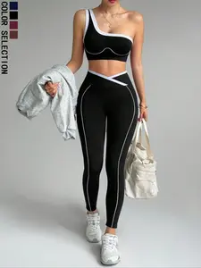 Women's Sports Set 300g, Workout Running Clothes, Single Shoulder Bra Tank Top Sleeveless Yoga, Comfortable Tight-Fit Sport Pants, Yoga Gym Outfits, Athleisure Wear Set, Sporty Style Clothes, Spring Fall Winter