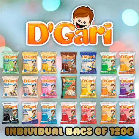 D'gari Gelatin Dessert Packs 120g - 21 Flavors - Individual Bags - Perfect for Any Occasion - Ideal for Dessert Lovers - 120g per Pack