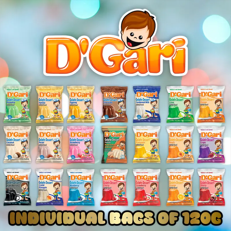 D'gari Gelatin Dessert Packs 120g - 21 Flavors - Individual Bags - Perfect for Any Occasion - Ideal for Dessert Lovers - 120g per Pack